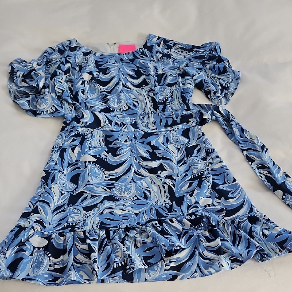 Blue Floral Faux Wrap Dress